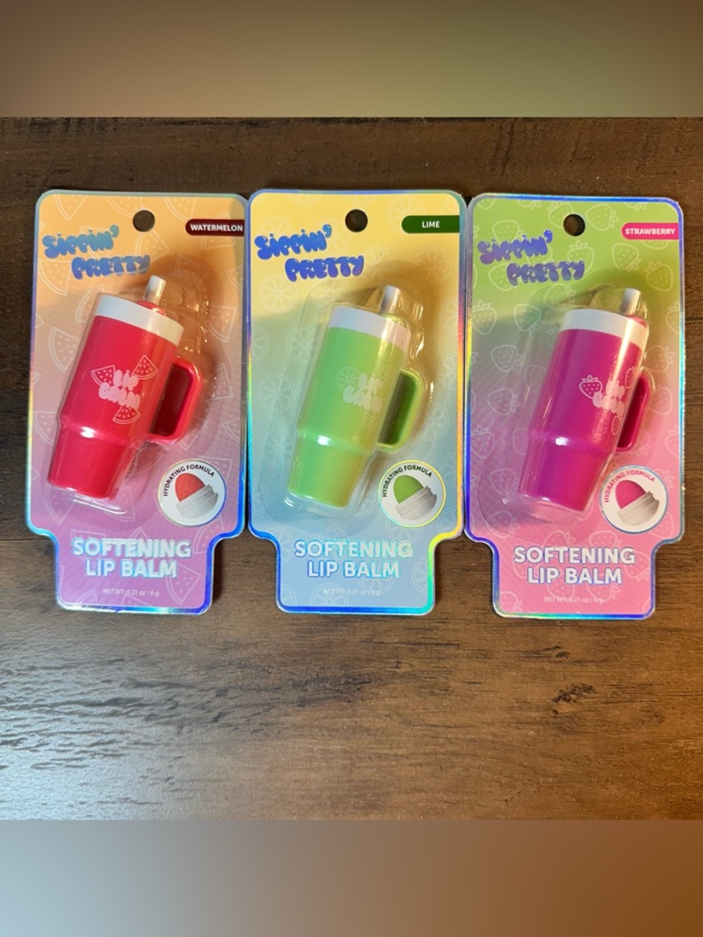 COMPLETE SET Sippin' Pretty Hydrating Lip Balm Trio Lime Strawberry Watermelon